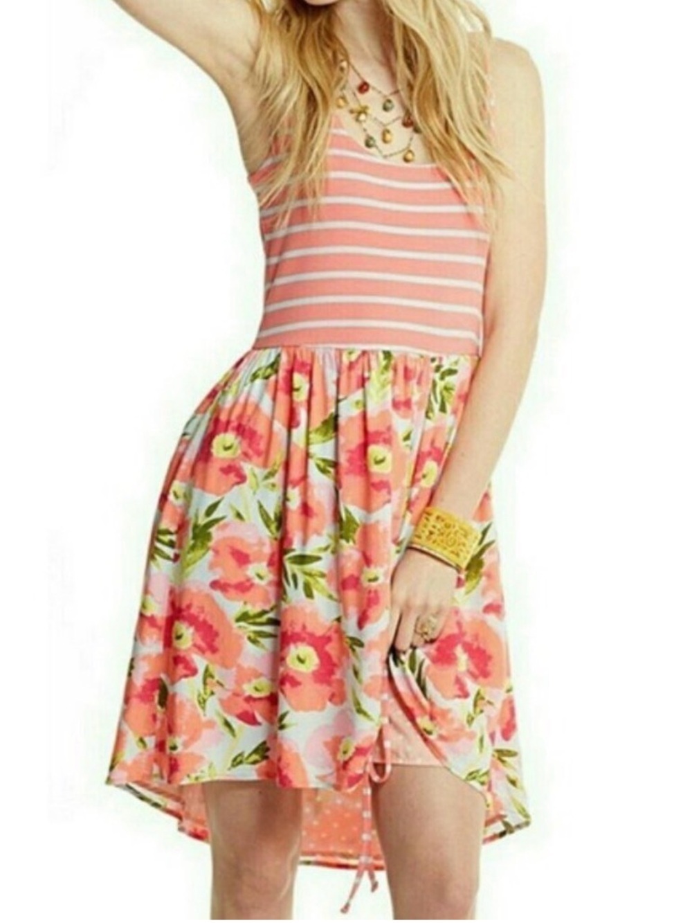 Matilda Jane Macaron Dress Floral Stripe Polka Dot High Low Size Small summer
